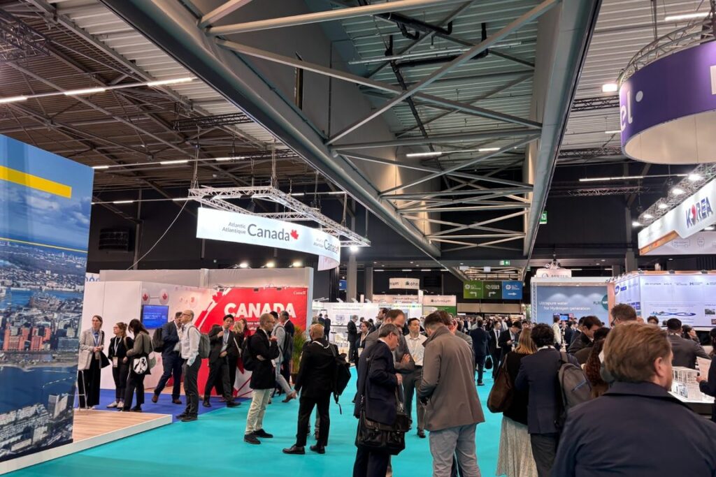 Exhibition floor at the World Hydrogen Summit and Exhibition in Rotterdam Ahoy, the buildout behind the case for fiber optic sensing for hydrogen infrastructure